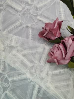 Het wit haakt 3D Bloemen het Kantstof Mesh Cording Embroidery van de Kantstof