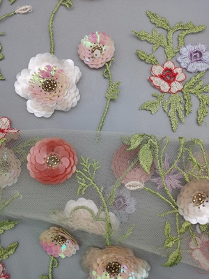 3D Kleurrijke Lovertje Geborduurde Stof van het Stoffen Bloemenseuqin Geparelde Kant