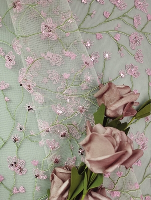 Roze de Stoffenoem van het Bloemkant het Kantstof van het Borduurwerk 3D Lovertje voor Kleding