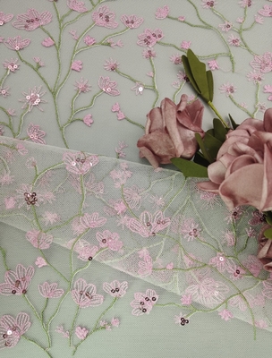 Roze de Stoffenoem van het Bloemkant het Kantstof van het Borduurwerk 3D Lovertje voor Kleding
