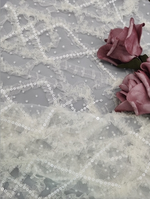 3D het Kantstof van Tulle van de Bloemlovertje Geborduurde Stof Bruids Netto met Lovertje