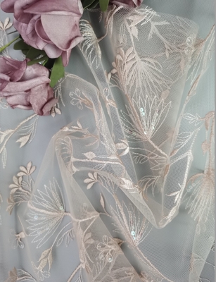Lichtrose Franse hoge het kantstof van Tulle van de eind 3d Lovertje Geborduurde Stof