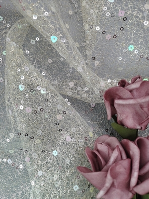 Gouden Bruids Mesh Sequin Embroidered Fabric Sequin-Kantstof
