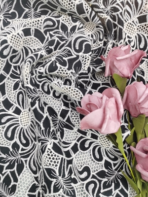 Het AZO Vrije de Grond van Tulle Mesh Printed Lace Fabric Black Witte Bijeenkomen