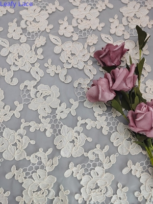Het beige Katoenen van de de Stoffenpolyester van het Kleuren 3D Bloemen Geribde Kant Garen van Cording