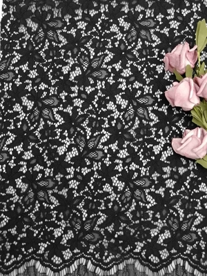 3D Stof van het 57 Duim Zwarte Bloemen Geribde Kant met Zachte Handfeel