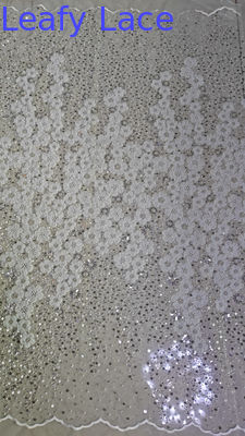 Polyester geborduurd met kralen Stof Sequin kant Spandex Wit 100% geborduurd kant Stof