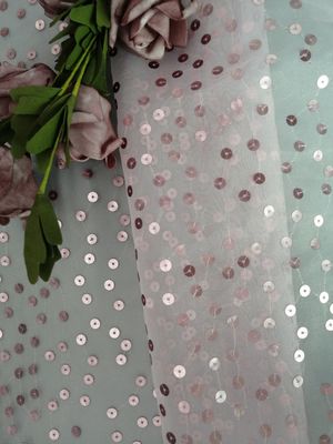 Roze Transparante Lovertje Geborduurde Stof Organza Tulle voor Kleding