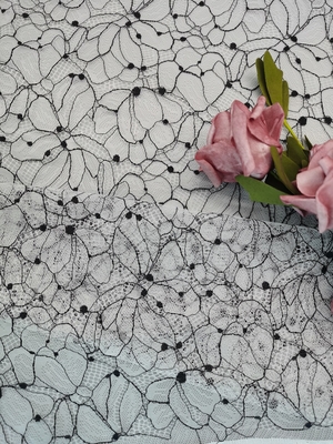 Zwart Garen Cording Twee Tone Lace Fabric Embroidered 142cm Breedte