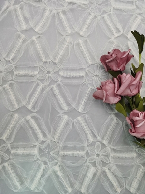 Het wit haakt 3D Bloemen het Kantstof Mesh Cording Embroidery van de Kantstof